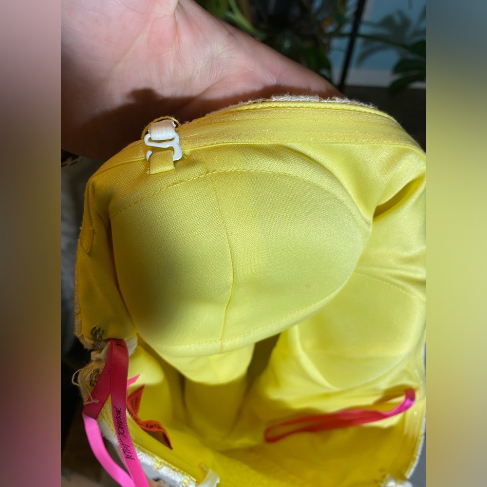 Betsey Johnson Yellow Dress and white lace Overlay summer sundress strapless - Picture 5 of 8